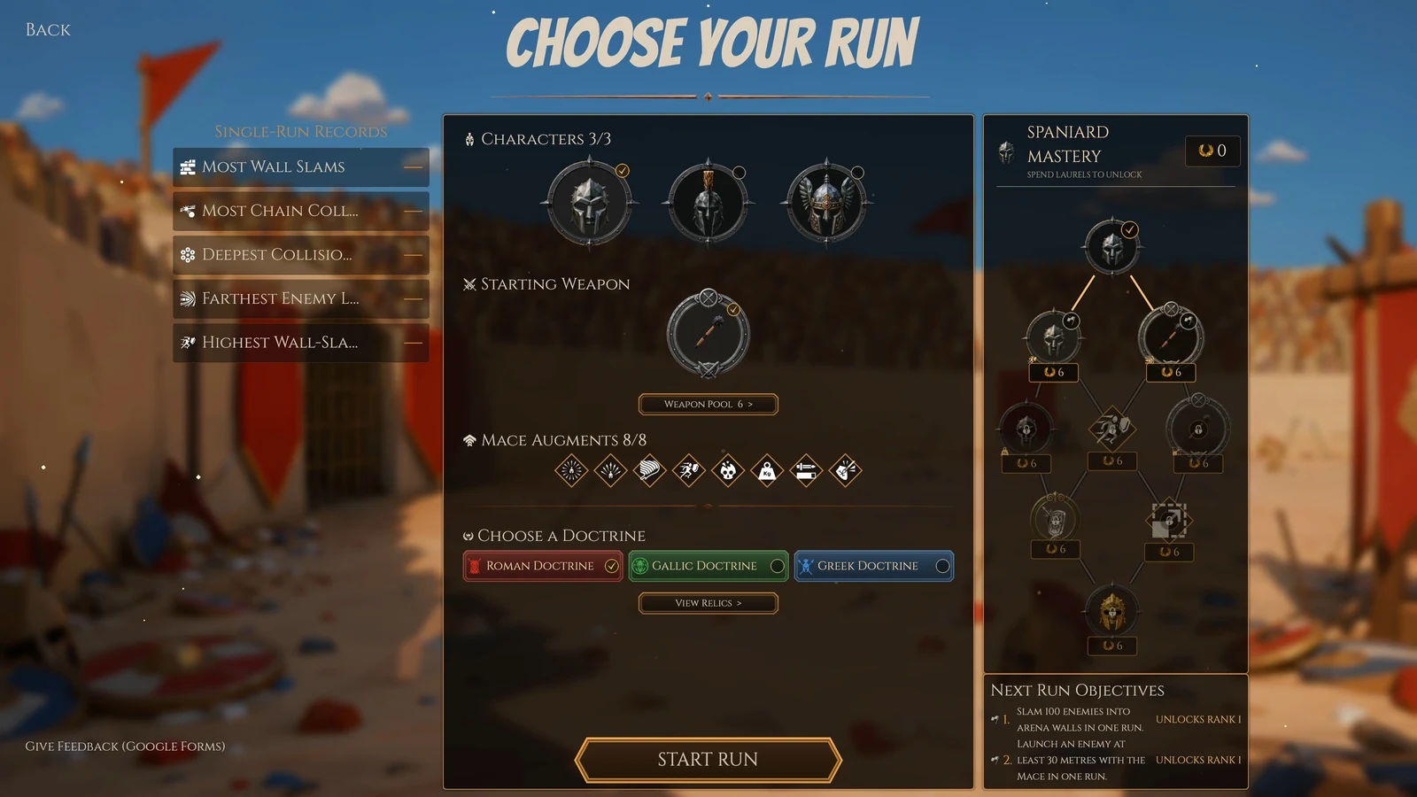 Choose your run with gladiator, Doctrine, and Relic options